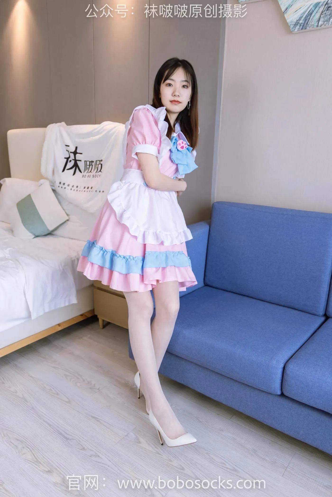 [BoBoSocks袜啵啵]NO.154 小甜豆-两双高跟鞋、珠光白丝、女仆装 [200P]插图9